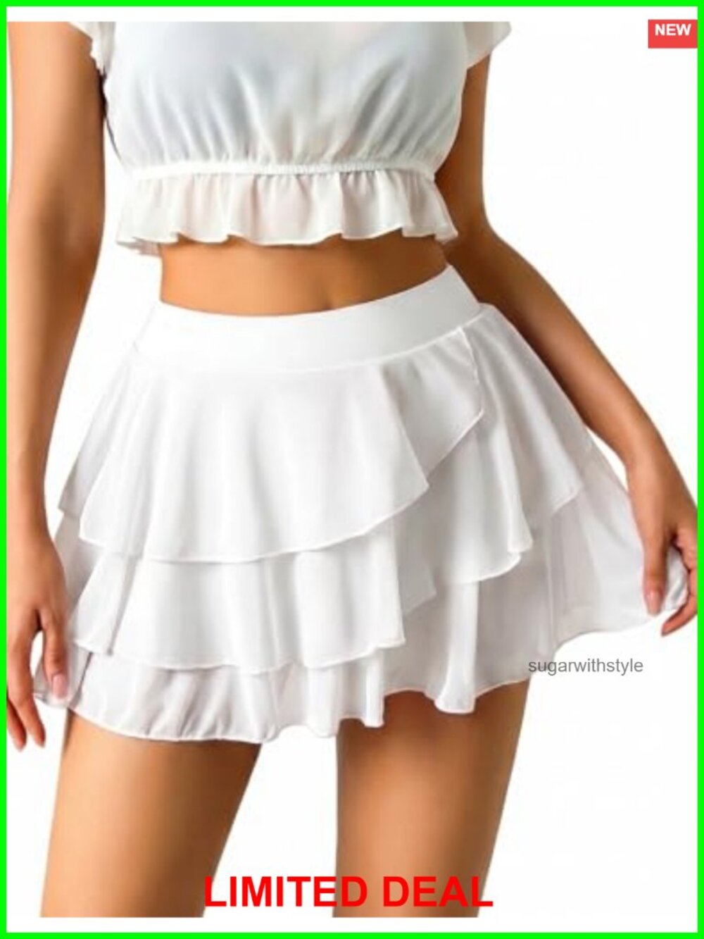 Layered Mesh Mini Skort Ruffle Hem Built-in Shorts High Rise - Picture 1 of 6
